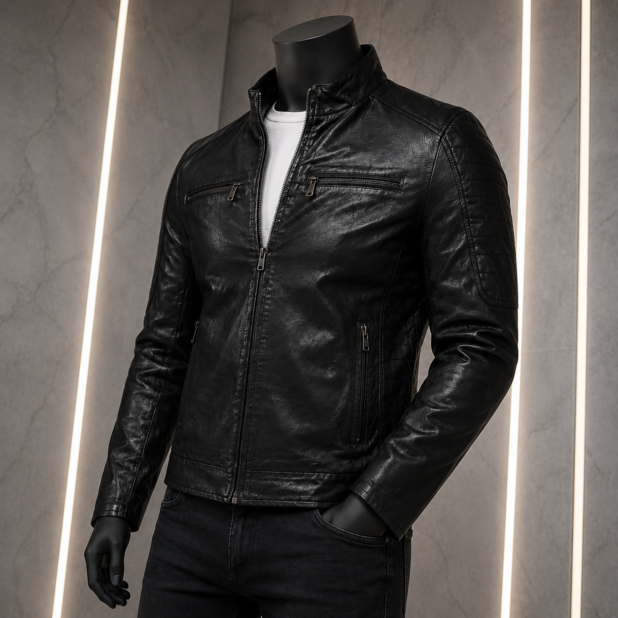 Чоловіча чорна куртка Slim Fit Модель: № 2506 — фото 2